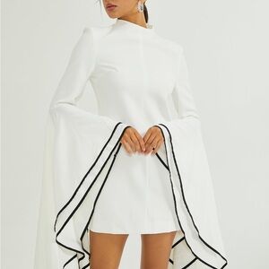 Chic White Long Sleeve Cape Dress